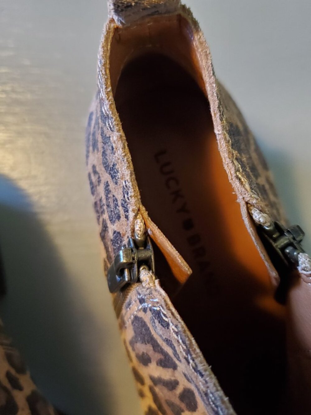 Lucky Brand Basel Low Cut Almond-Toe Ankle Booties Leather Animal Print Size 7 - Picture 7 of 12